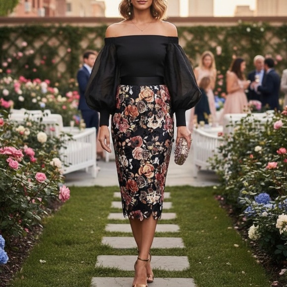 # A001 - Gracia Floral Lace Pencil Skirt Multi Color – Size L NWT - Picture 2 of 10